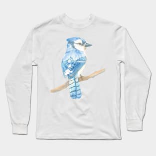 blue jay watercolor bird portrait Long Sleeve T-Shirt